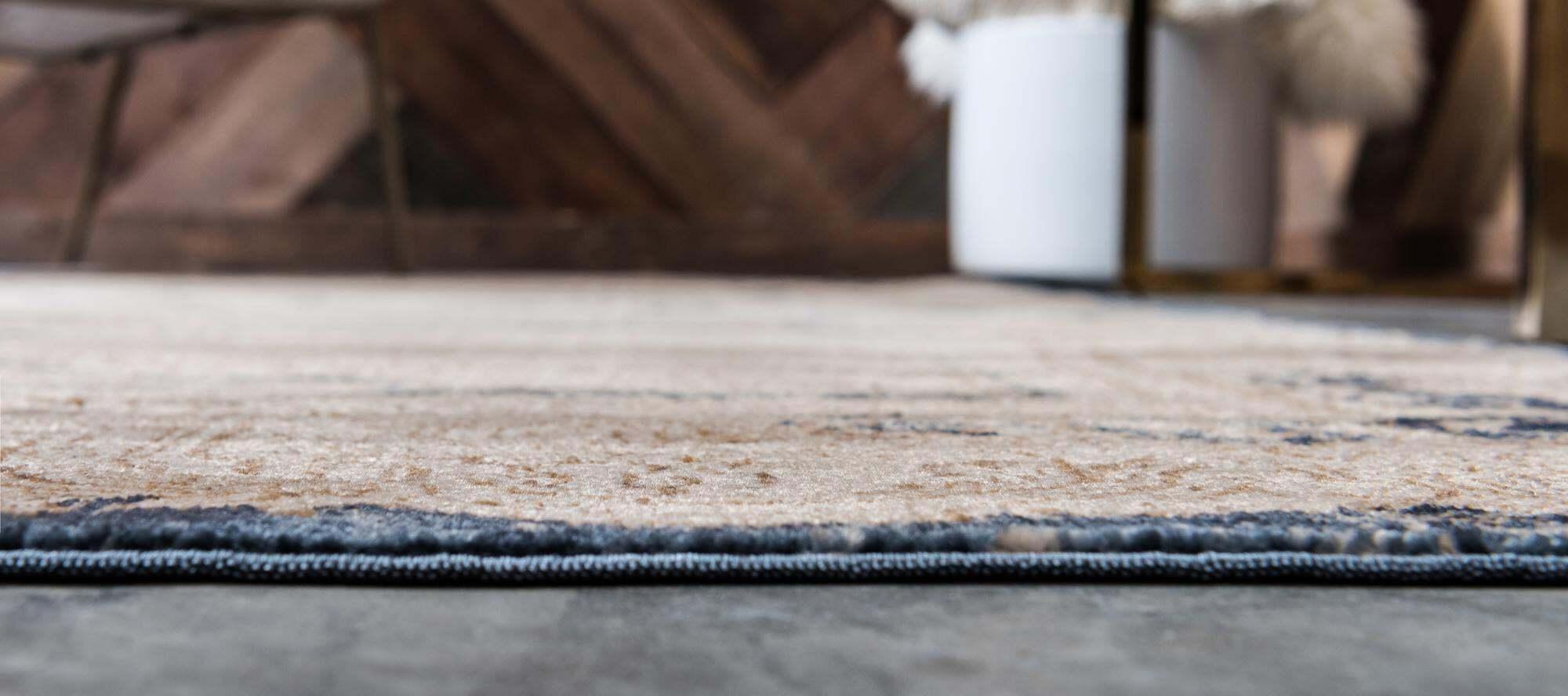 Unique Loom Indoor Rugs - Chateau Border Rectangular 8x10 Rug Beige & Navy Blue