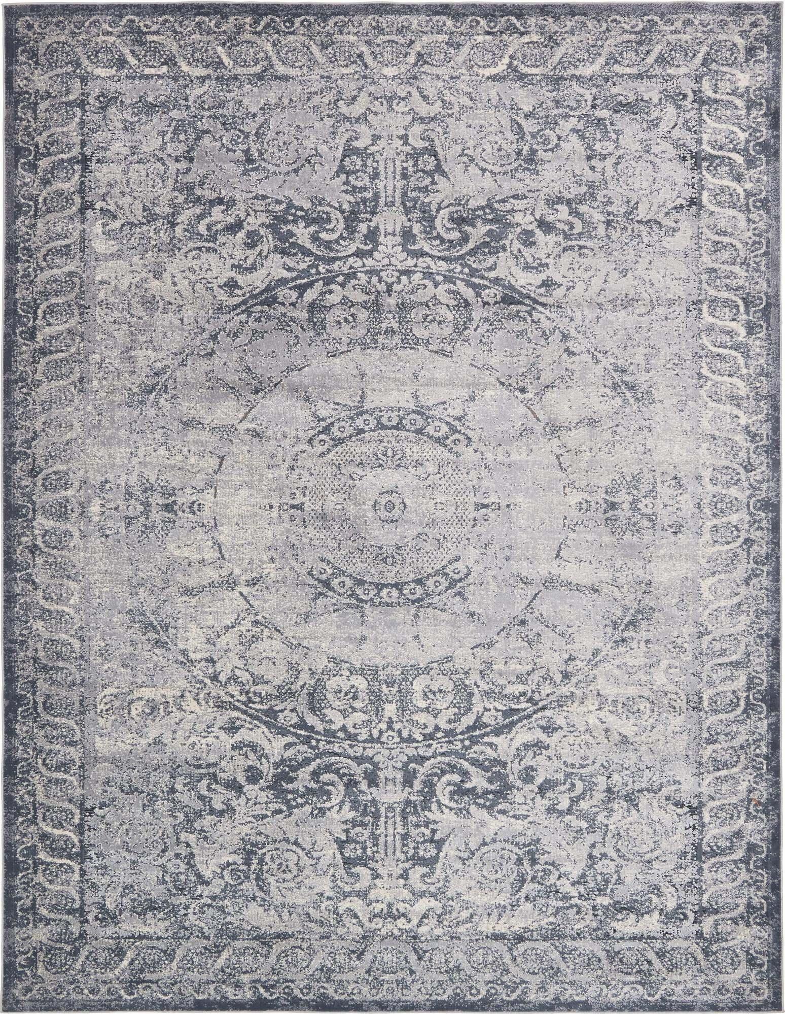 Unique Loom Indoor Rugs - Chateau Border Rectangular 8x10 Rug Navy Blue & Gray
