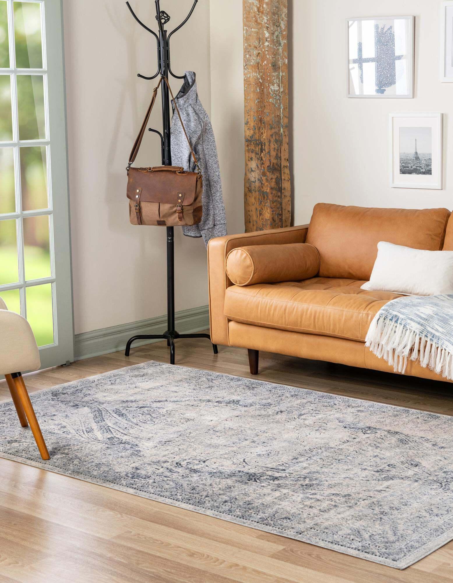 Unique Loom Indoor Rugs - Chateau Border Rectangular 8x10 Rug Navy Blue & Ivory