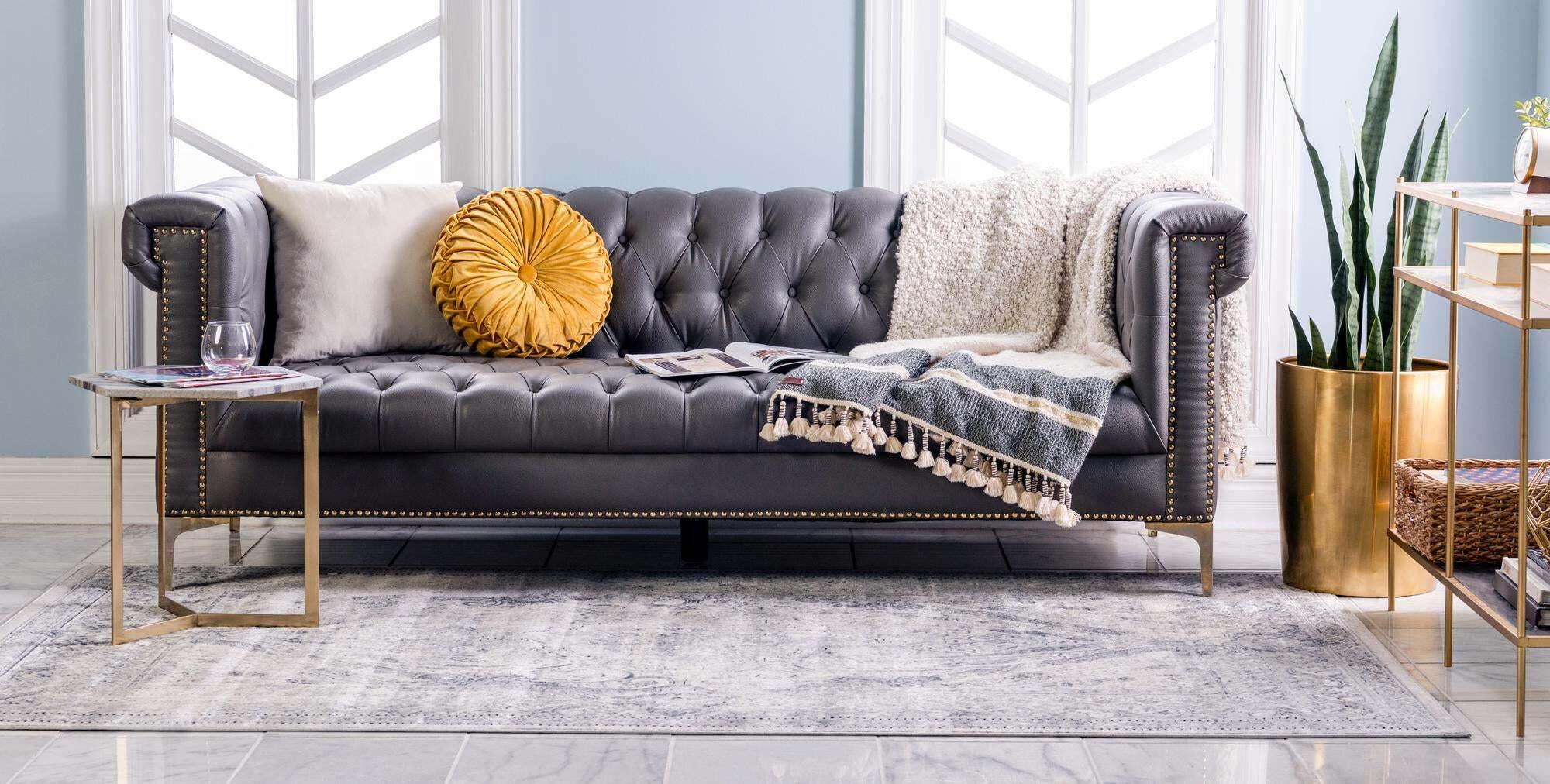 Unique Loom Indoor Rugs - Chateau Border Rectangular 8x10 Rug Navy Blue & Ivory
