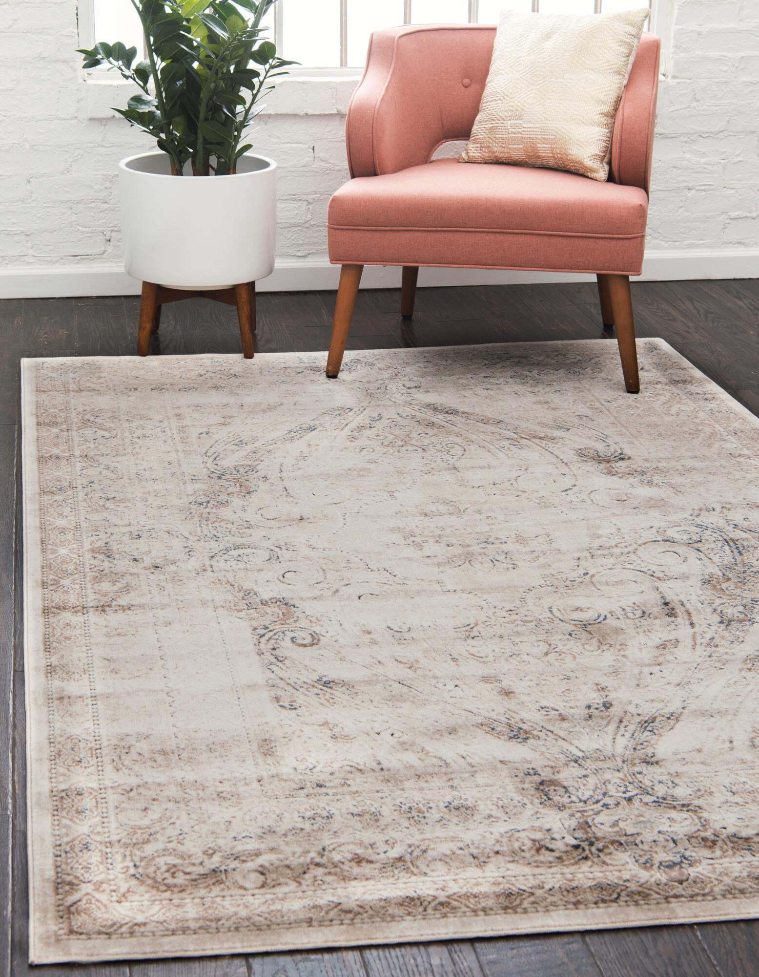 Unique Loom Indoor Rugs - Chateau Border Rectangular 9x12 Rug Beige & Light Brown