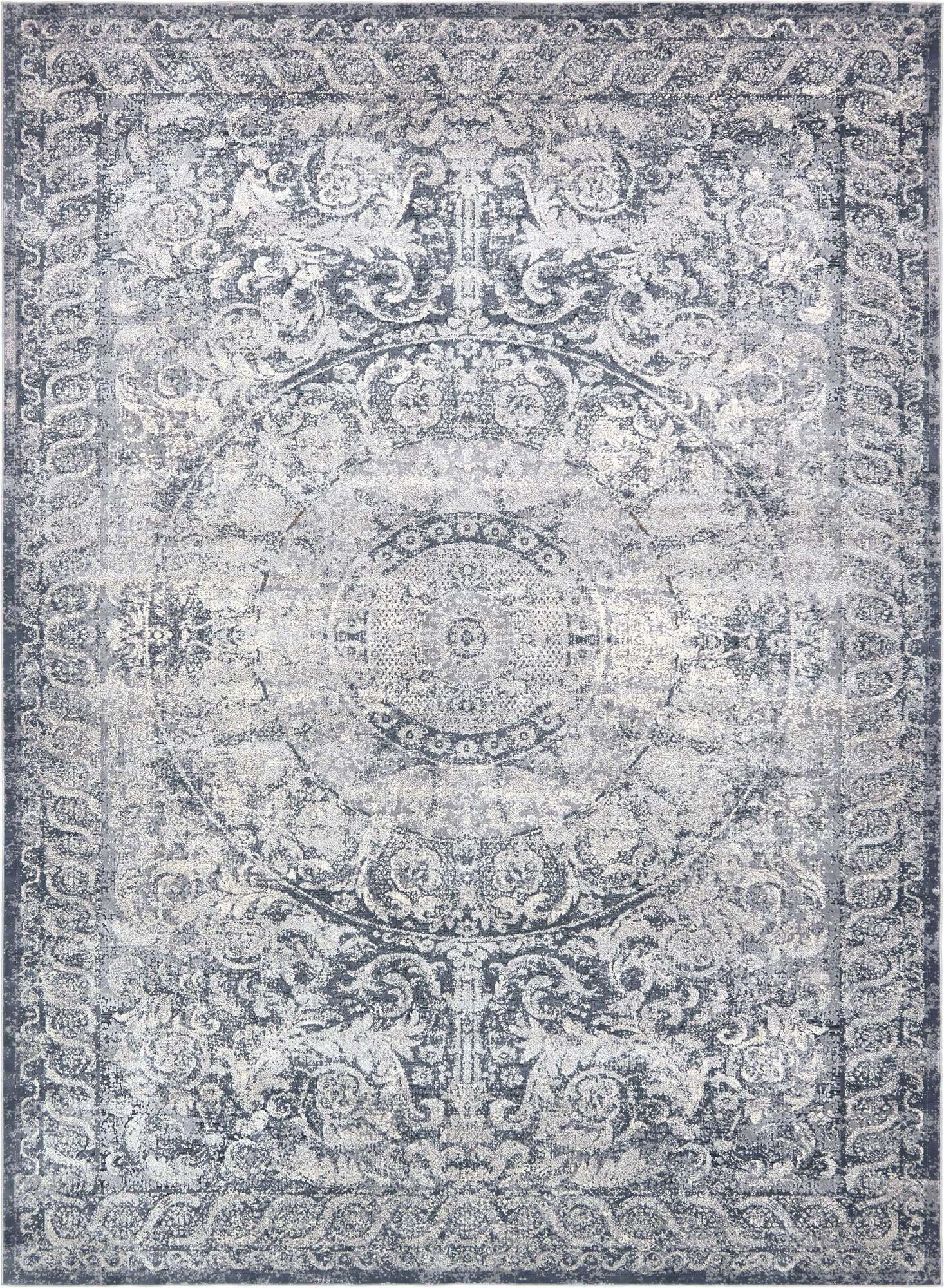 Unique Loom Indoor Rugs - Chateau Border Rectangular 9x12 Rug Navy Blue & Gray