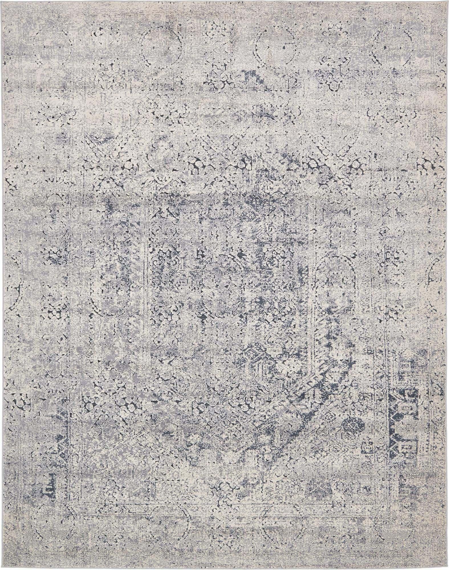 Unique Loom Indoor Rugs - Chateau Medallion Rectangular 8x10 Rug Navy Blue & Beige