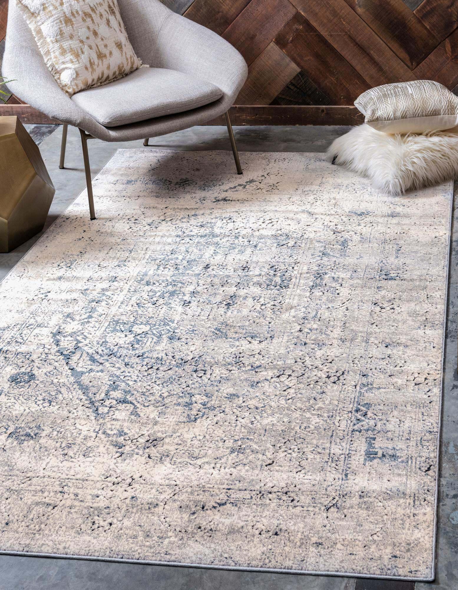 Unique Loom Indoor Rugs - Chateau Medallion Rectangular 8x10 Rug Navy Blue & Beige