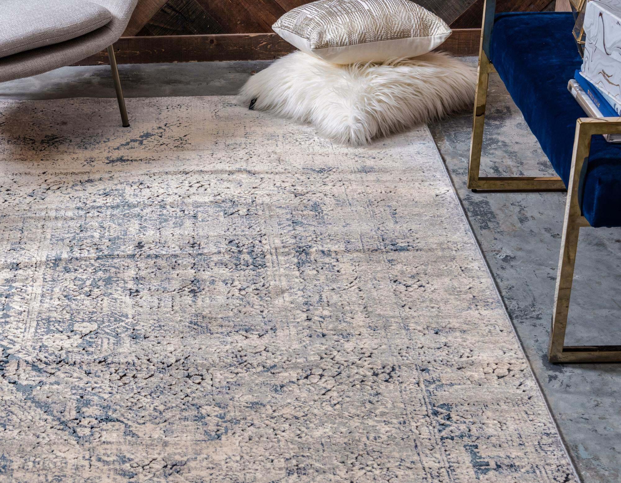 Unique Loom Indoor Rugs - Chateau Medallion Rectangular 8x10 Rug Navy Blue & Beige