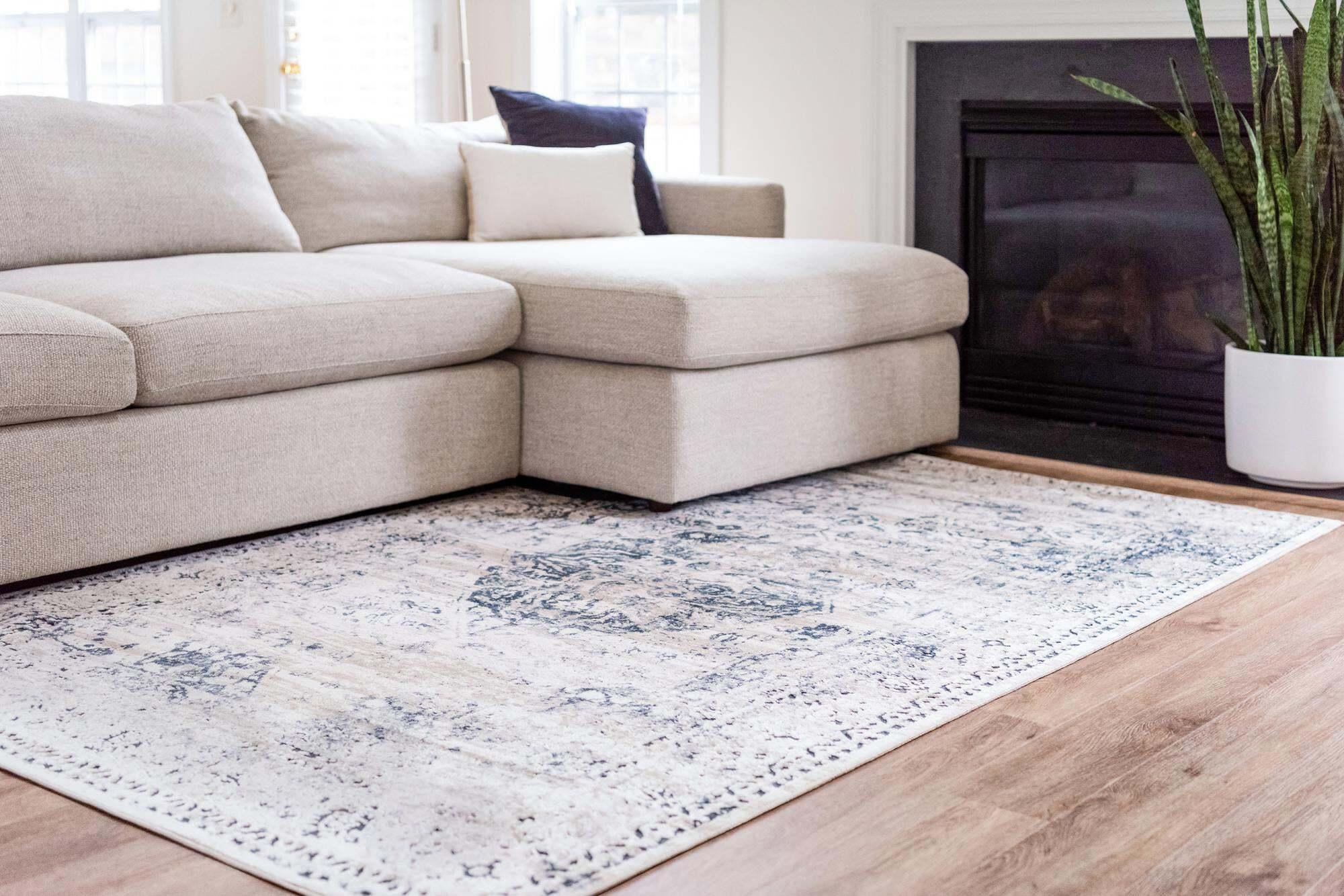 Unique Loom Indoor Rugs - Chateau Rectangular 8x10 Rug Beige & Navy Blue