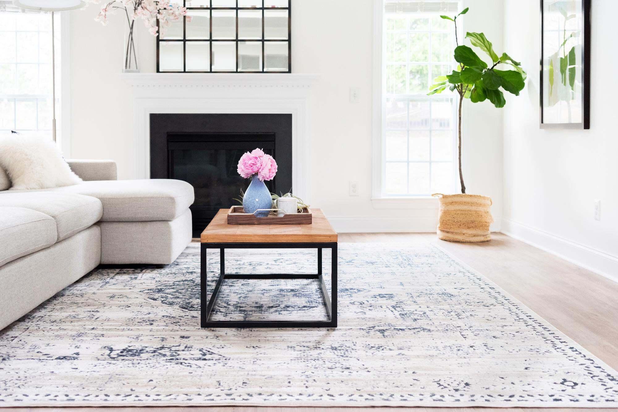 Unique Loom Indoor Rugs - Chateau Rectangular 8x10 Rug Beige & Navy Blue