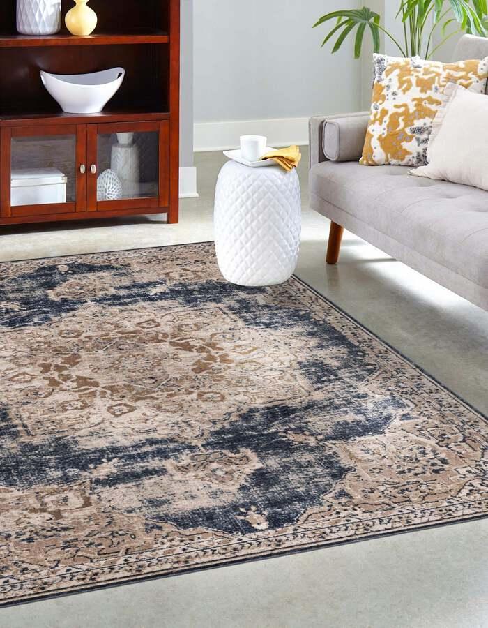 Unique Loom Indoor Rugs - Chateau Traditional 10x14 Rectangular Rug Beige/Navy Blue