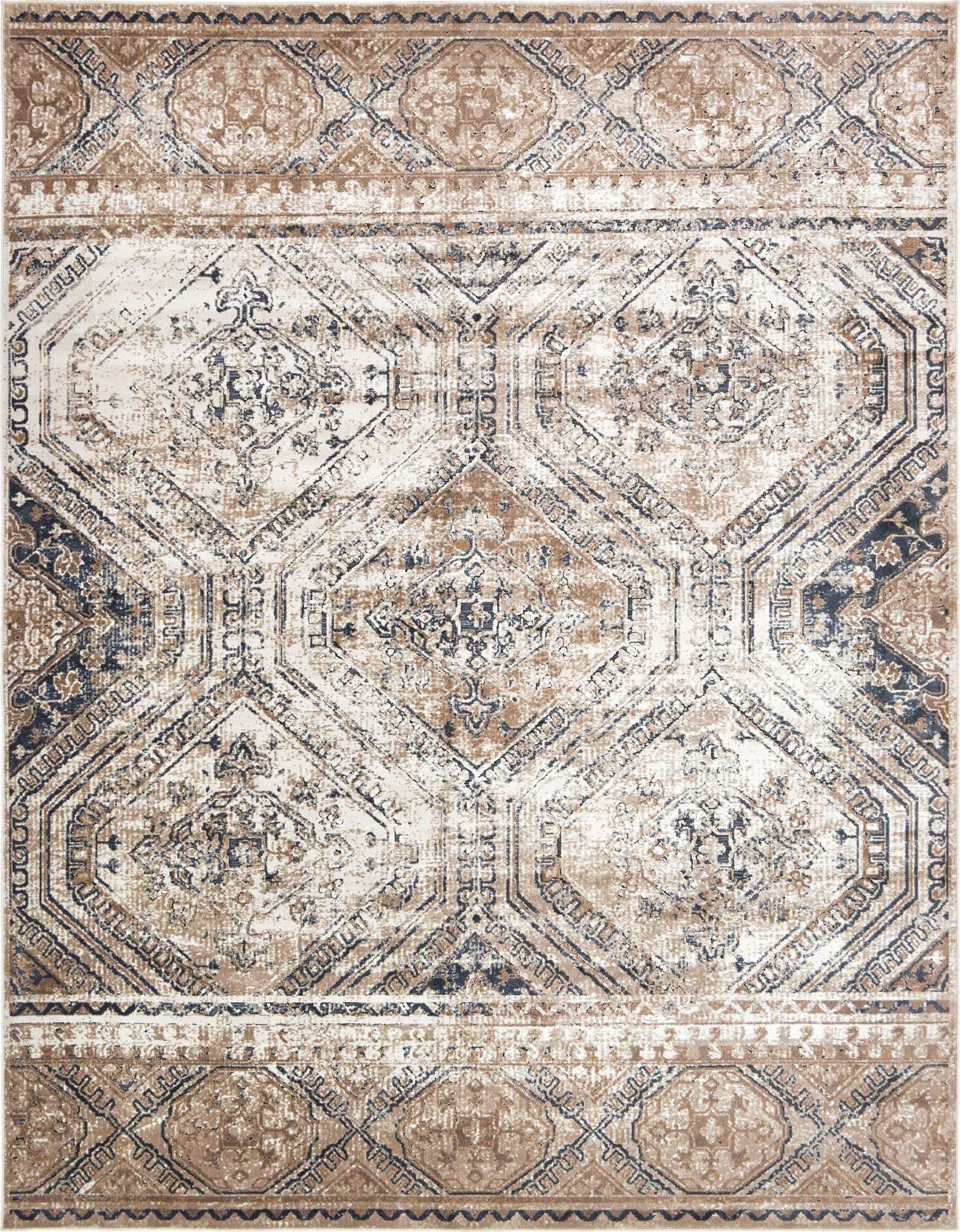 Unique Loom Indoor Rugs - Chateau Trellis Rectangular 8x10 Rug Beige & Navy Blue