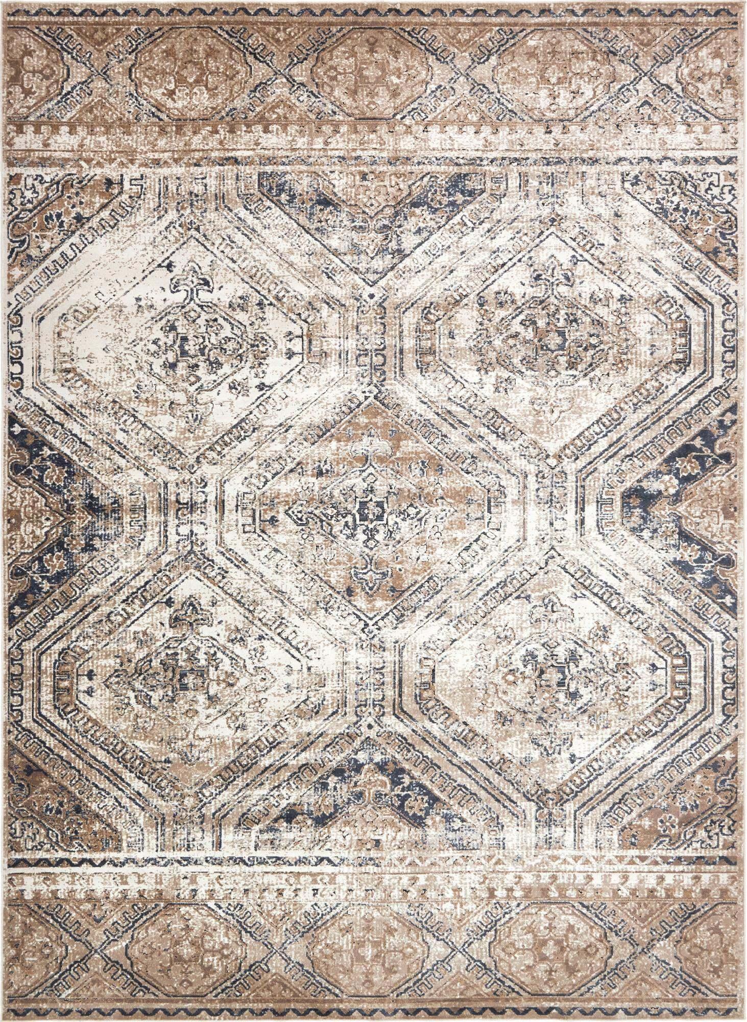 Unique Loom Indoor Rugs - Chateau Trellis Rectangular 9x12 Rug Beige & Navy Blue