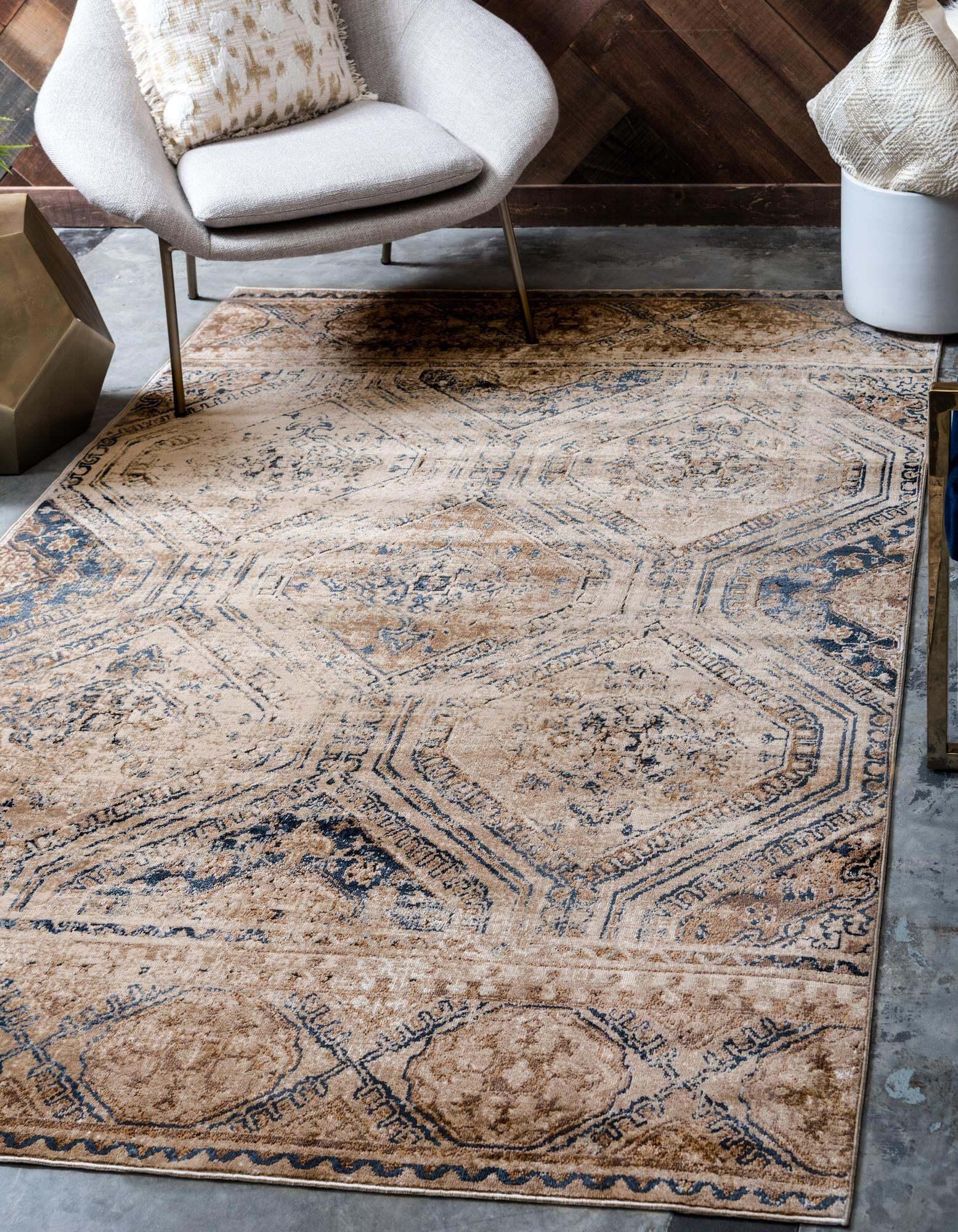 Unique Loom Indoor Rugs - Chateau Trellis Rectangular 9x12 Rug Beige & Navy Blue