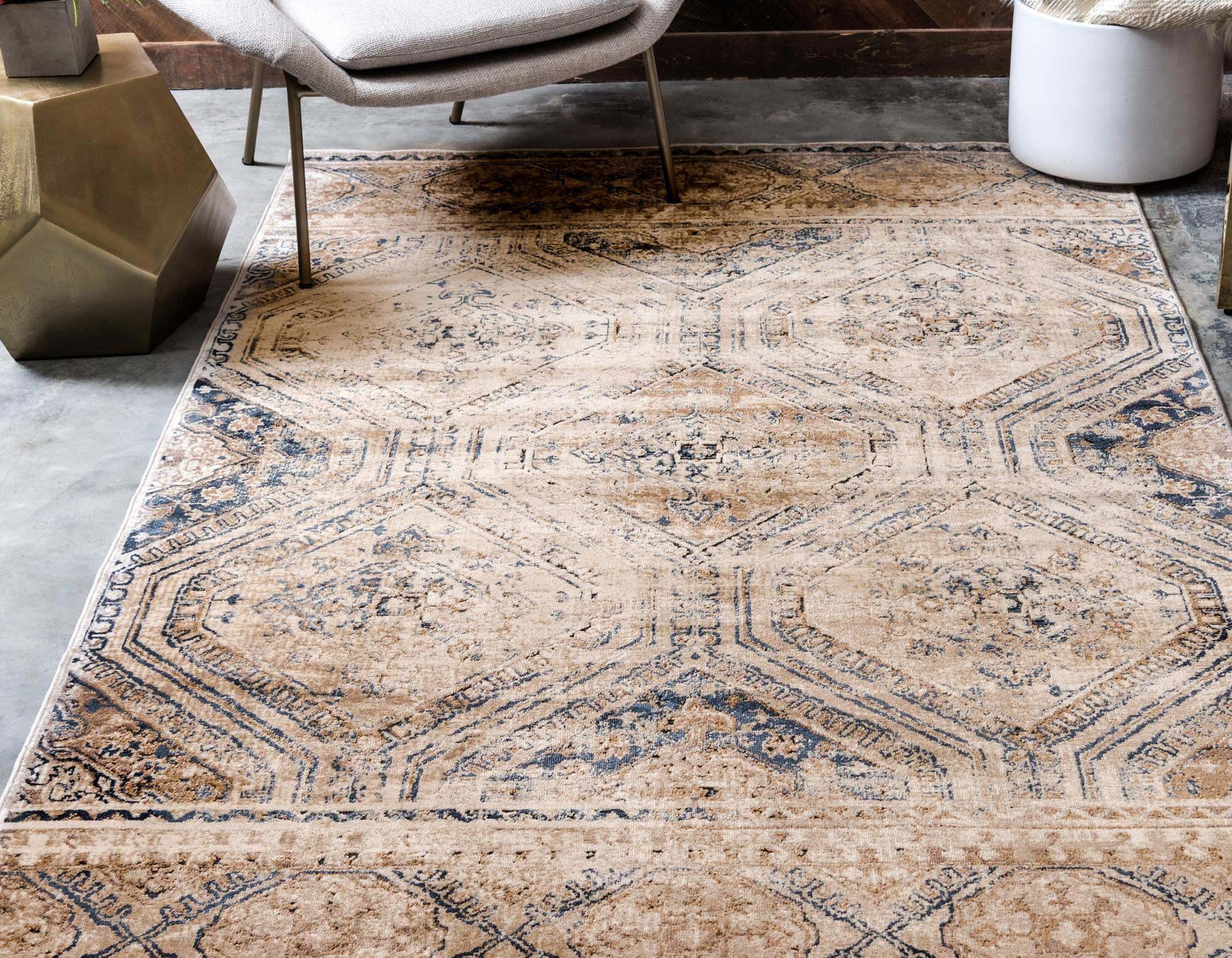 Unique Loom Indoor Rugs - Chateau Trellis Rectangular 9x12 Rug Beige & Navy Blue