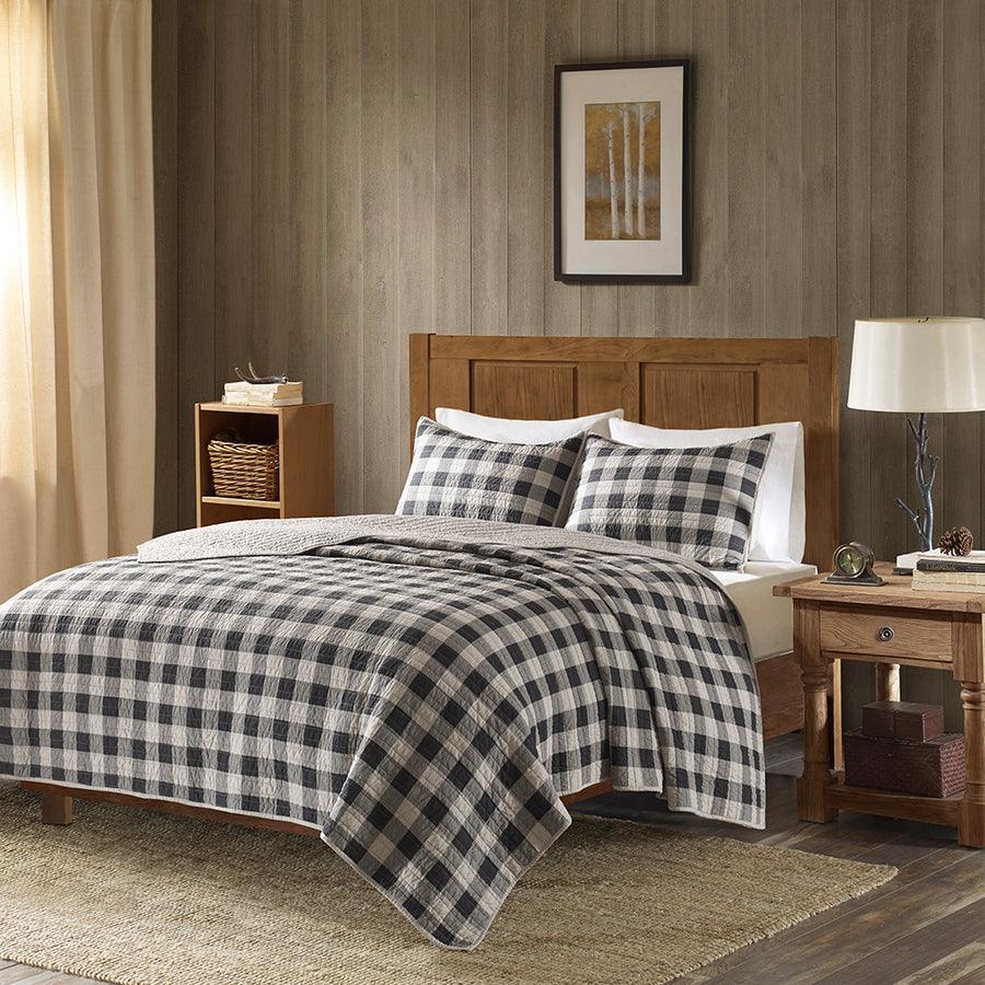 Olliix.com Comforters & Blankets - Check Lodge/Cabin Oversized Quilt Mini Set Full/ Queen Gray