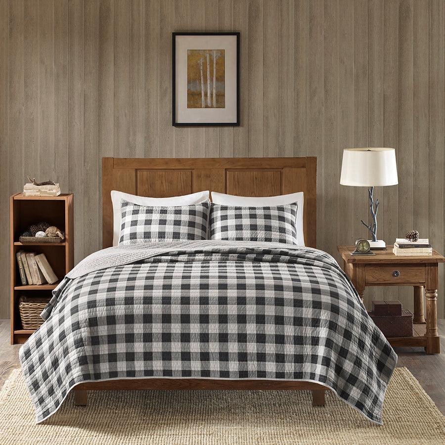 Olliix.com Comforters & Blankets - Check Lodge/Cabin Oversized Quilt Mini Set Full/ Queen Gray