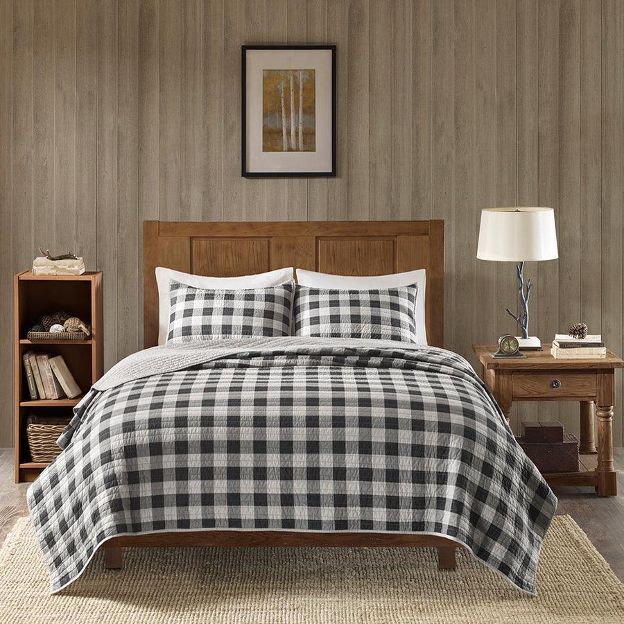 Olliix.com Comforters & Blankets - Check Lodge/Cabin Oversized Quilt Mini Set King/ Cal King Gray