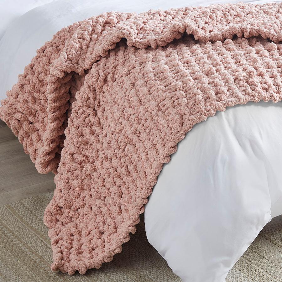 Olliix.com Pillows & Throws - Chenille Chunky Knit Throw Blush