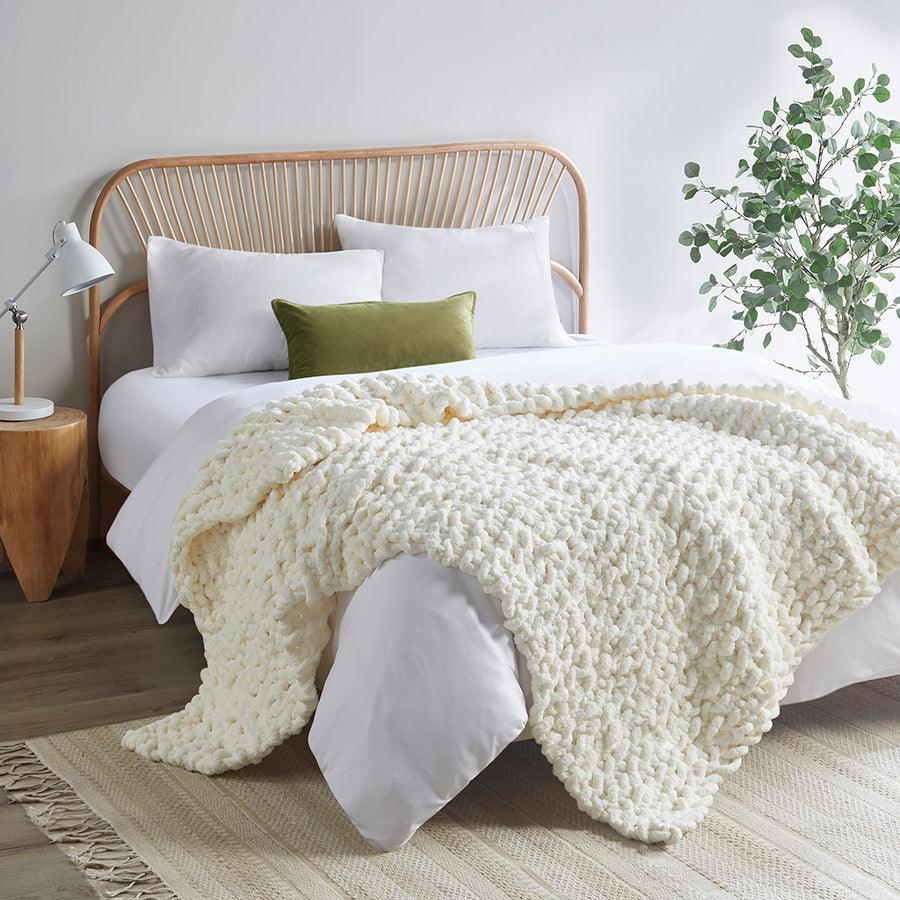 Olliix.com Pillows & Throws - Chenille Chunky Knit Throw Ivory