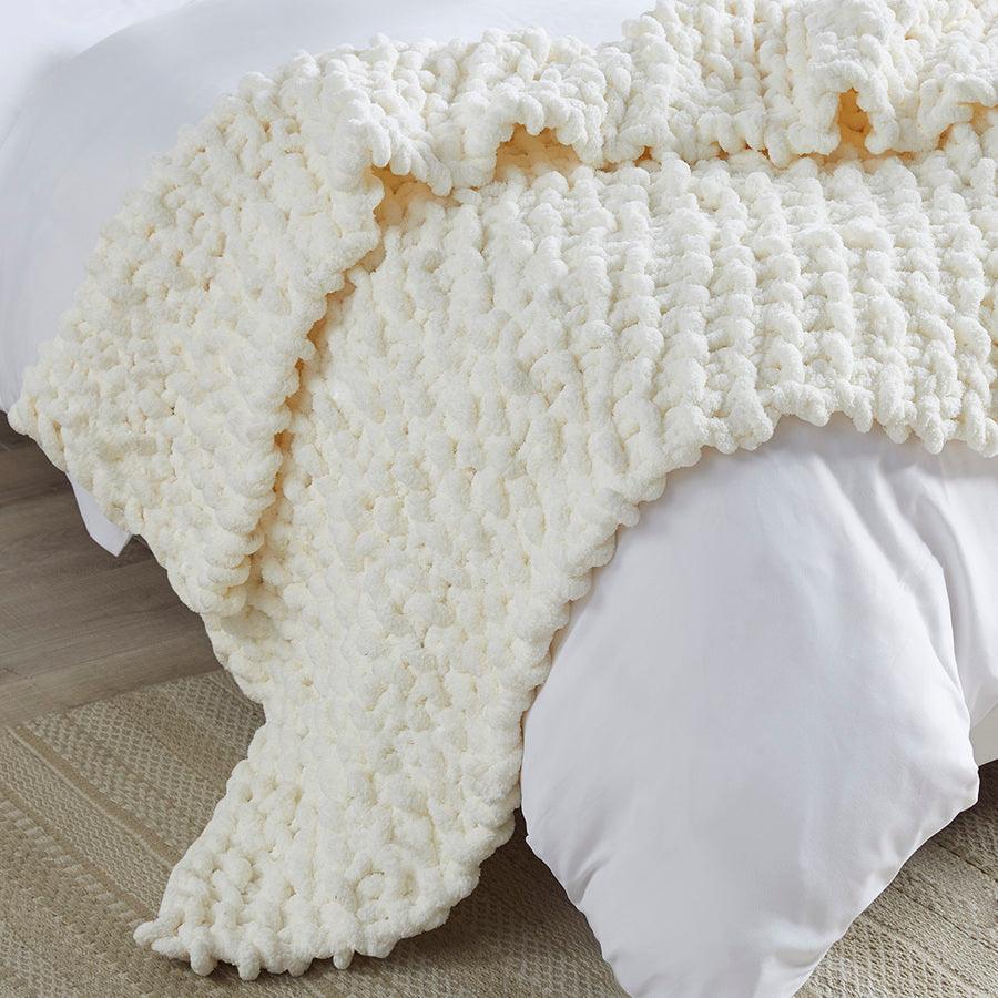 Olliix.com Pillows & Throws - Chenille Chunky Knit Throw Ivory