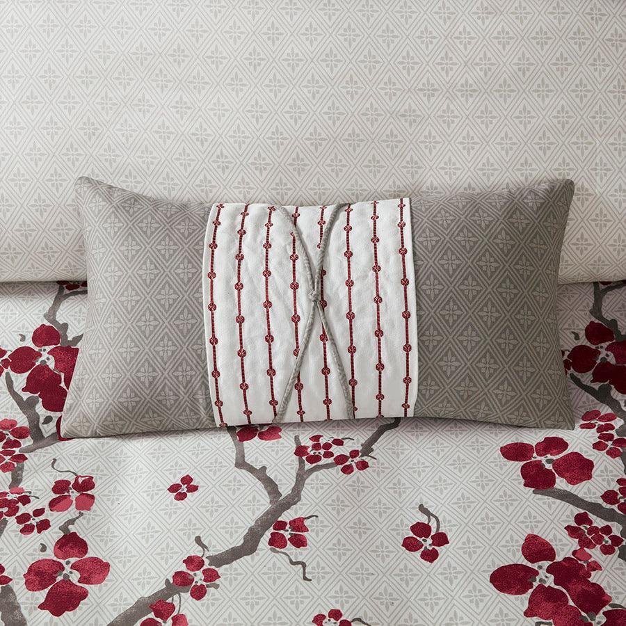 Olliix.com Pillows - Cherry Global Inspired Blossom Oblong Pillow 12x22" Gray