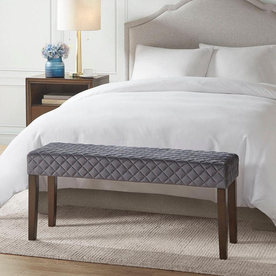 Olliix.com Benches - Cheshire Quilted Upholstered Accent Bench Gray