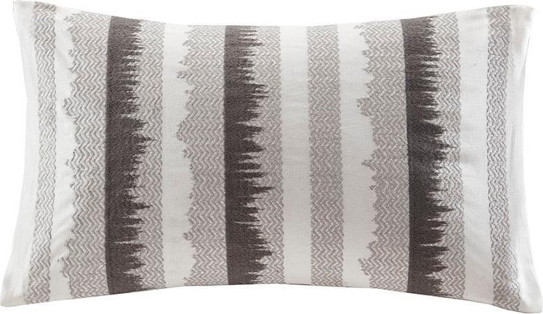 Olliix.com Pillows - Chet Mid-Century Embroidered Cotton Oblong Pillow 12"W x 20"L Gray