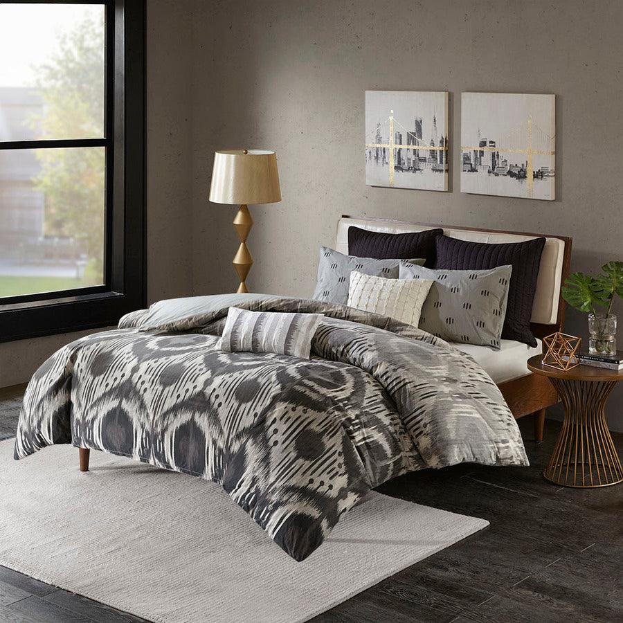 Olliix.com Pillows - Chet Mid-Century Embroidered Cotton Oblong Pillow 12"W x 20"L Gray