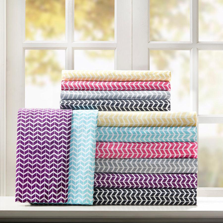 Olliix.com Sheets & Sheet Sets - Chevron Printed Microfiber Sheet Set Twin Purple