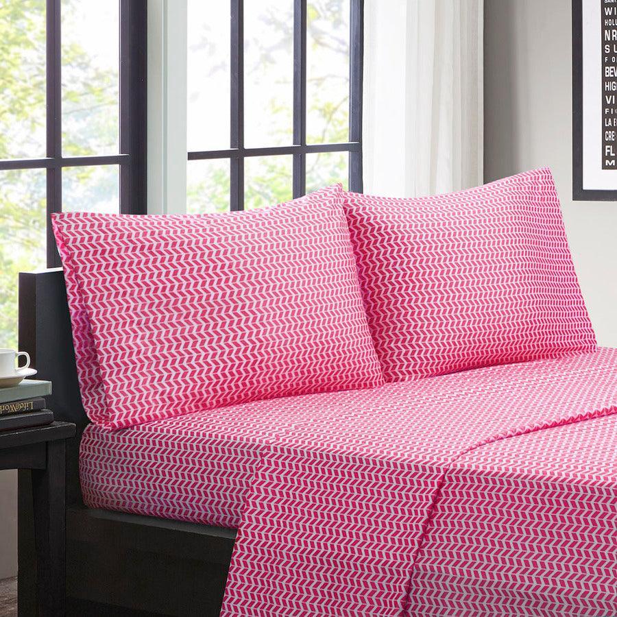 Olliix.com Sheets & Sheet Sets - Chevron Printed Microfiber Sheet Set Twin Purple