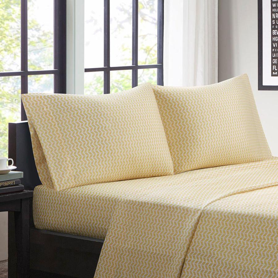 Olliix.com Sheets & Sheet Sets - Chevron Printed Microfiber Sheet Set Twin XL Yellow