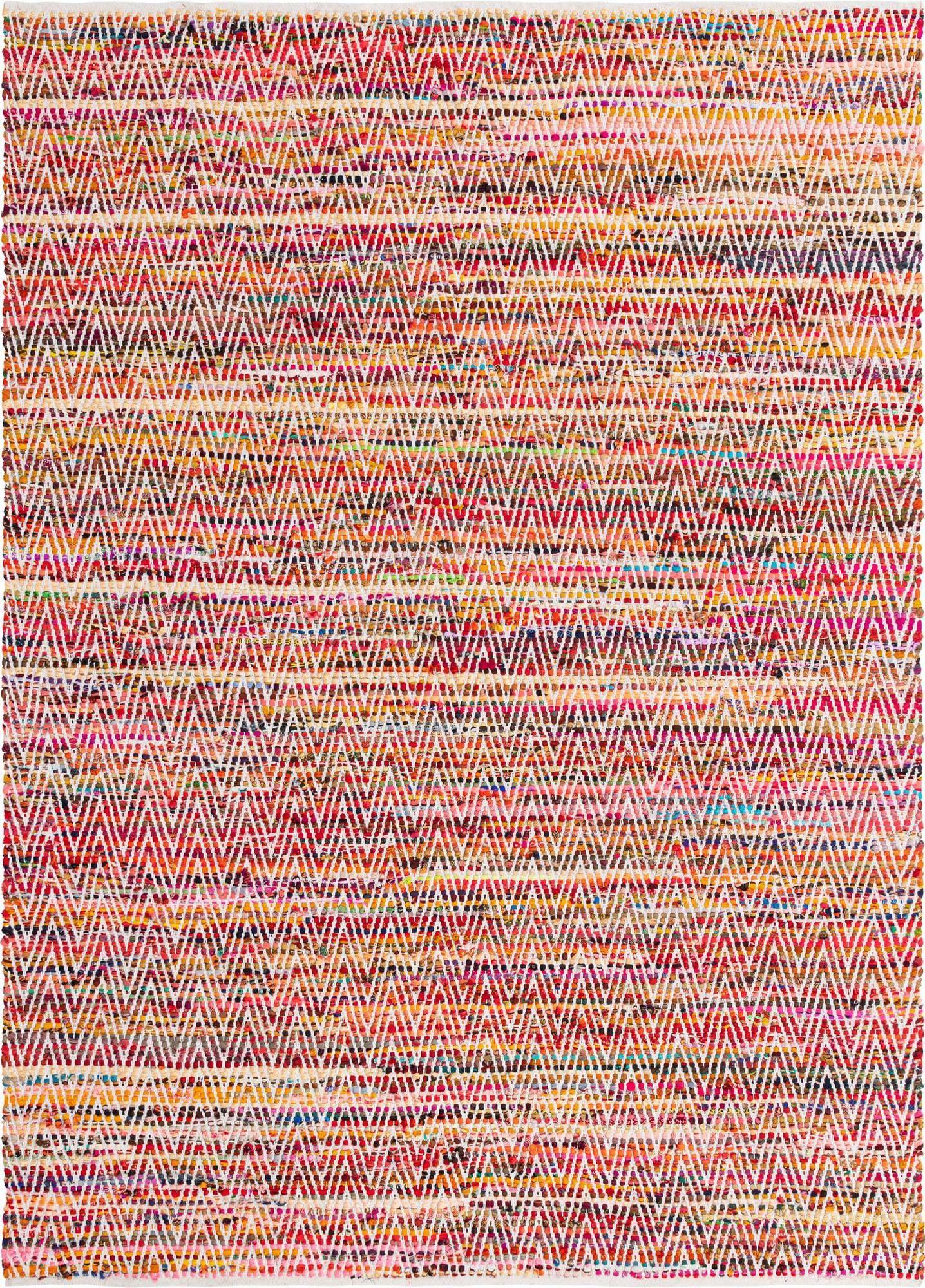 Unique Loom Indoor Rugs - Chindi Chevron Chevron Rectangular 8x11 Rug Multi & Red