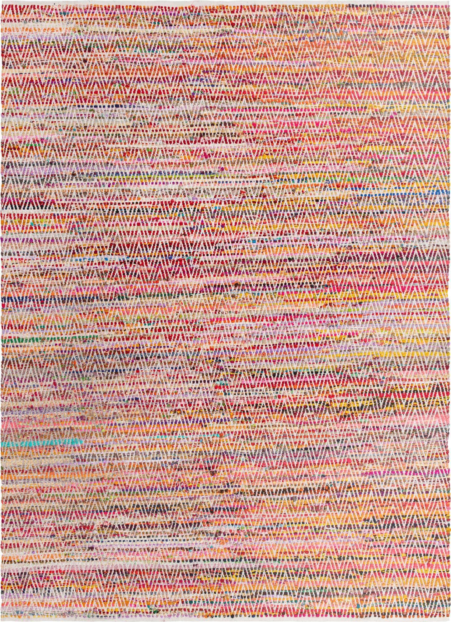 Unique Loom Indoor Rugs - Chindi Chevron Chevron Rectangular 9x12 Rug Multi & Red