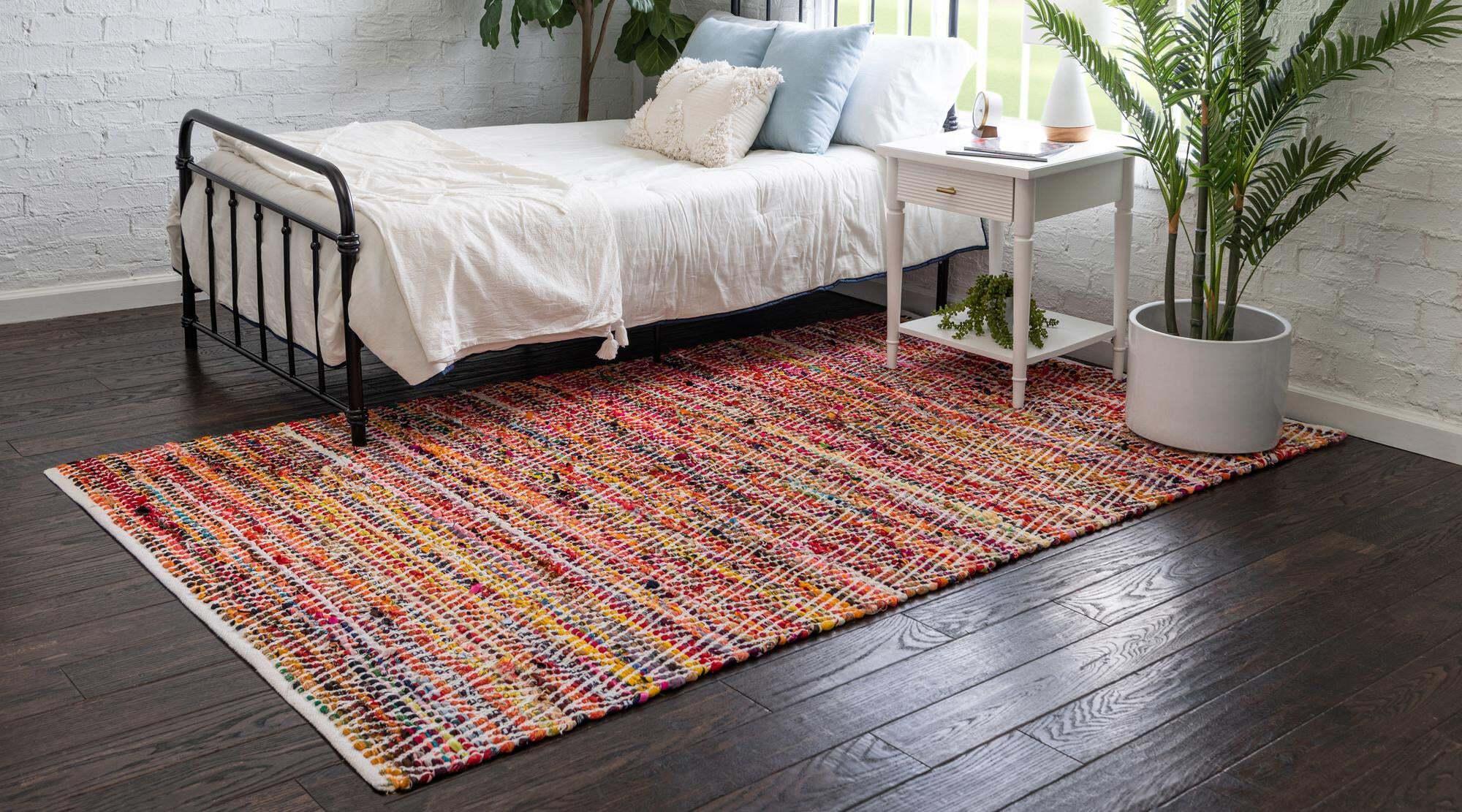 Unique Loom Indoor Rugs - Chindi Chevron Chevron Rectangular 9x12 Rug Multi & Red