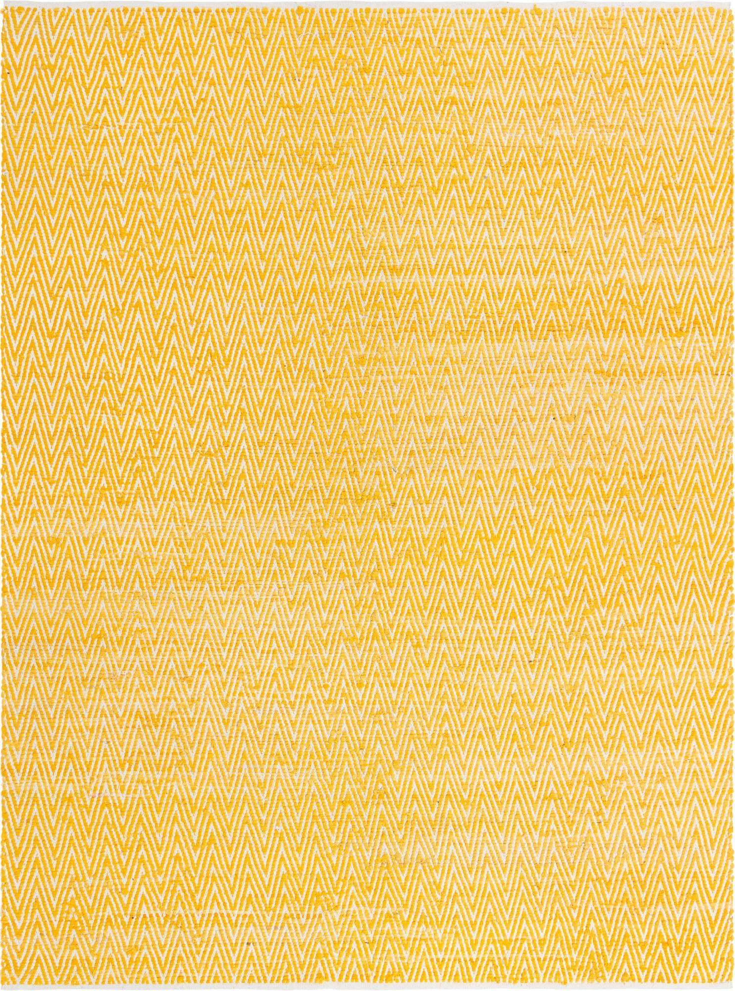 Unique Loom Indoor Rugs - Chindi Chevron Chevron Rectangular 9x12 Rug Yellow & Ivory