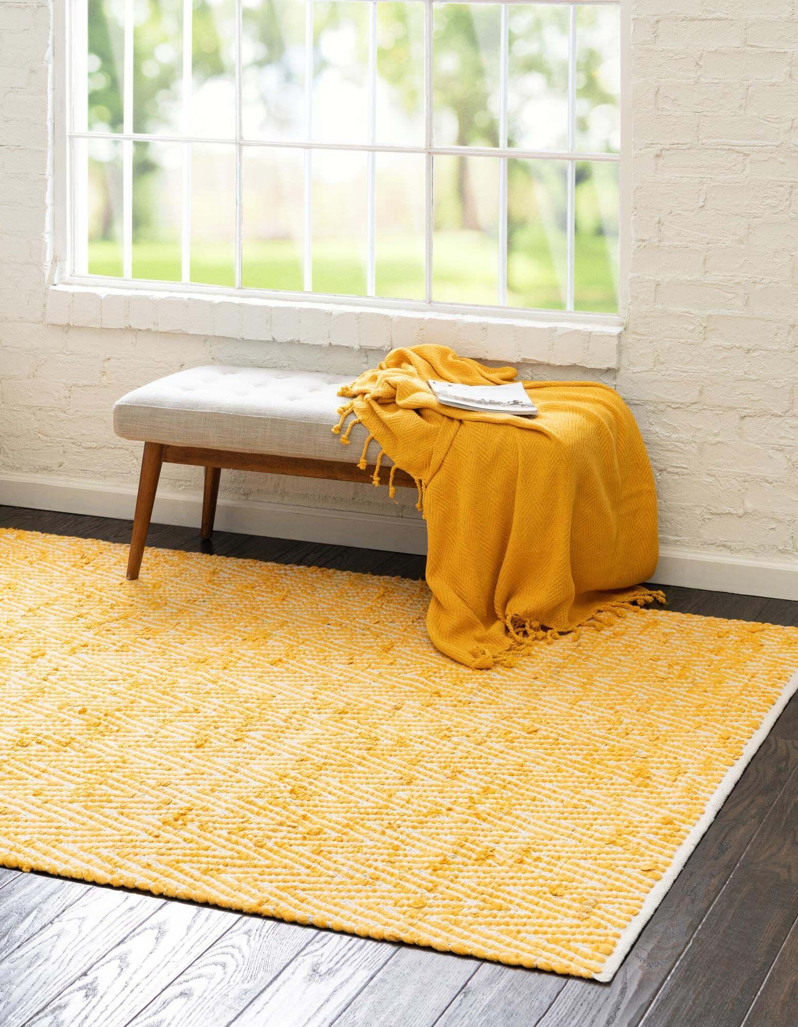 Unique Loom Indoor Rugs - Chindi Chevron Chevron Rectangular 9x12 Rug Yellow & Ivory