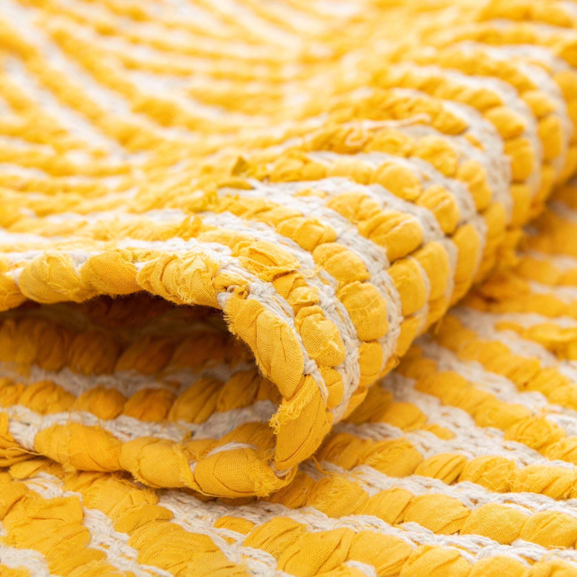 Unique Loom Indoor Rugs - Chindi Chevron Chevron Rectangular 9x12 Rug Yellow & Ivory