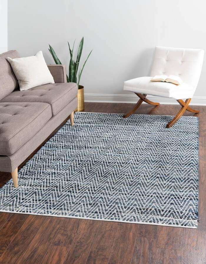 Unique Loom Indoor Rugs - Chindi Chevron Coastal 9x12 Rectangular Rug Denim