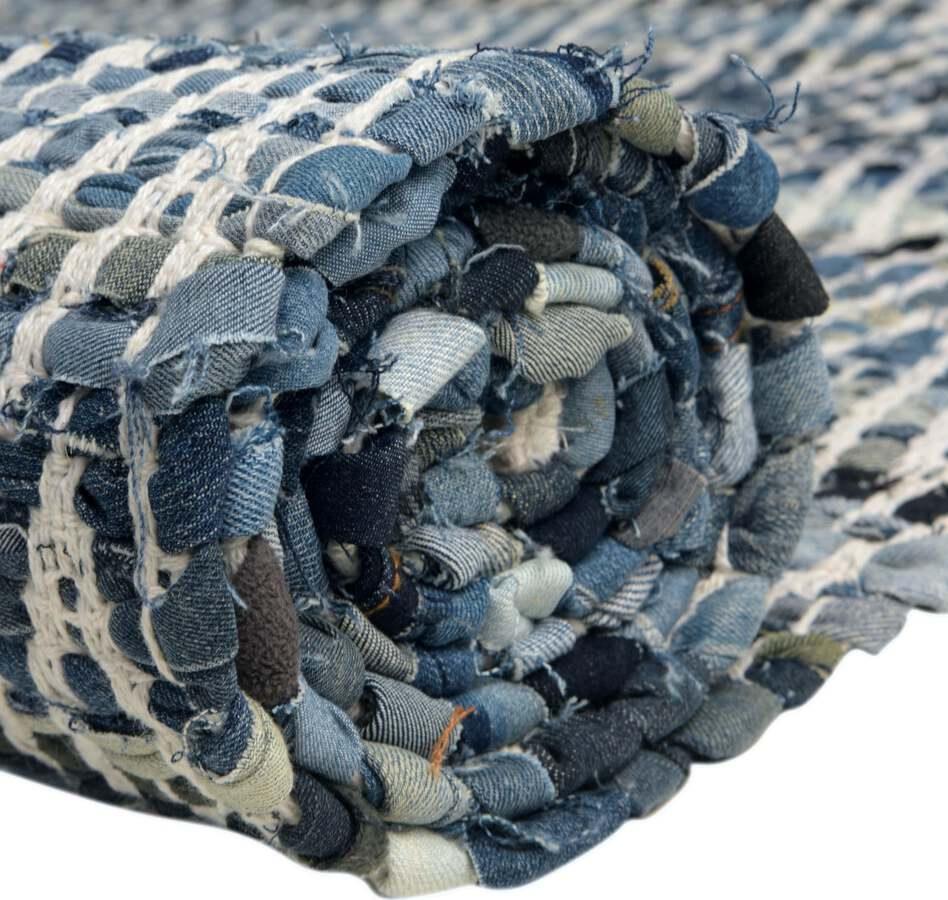Unique Loom Indoor Rugs - Chindi Chevron Coastal 9x12 Rectangular Rug Denim