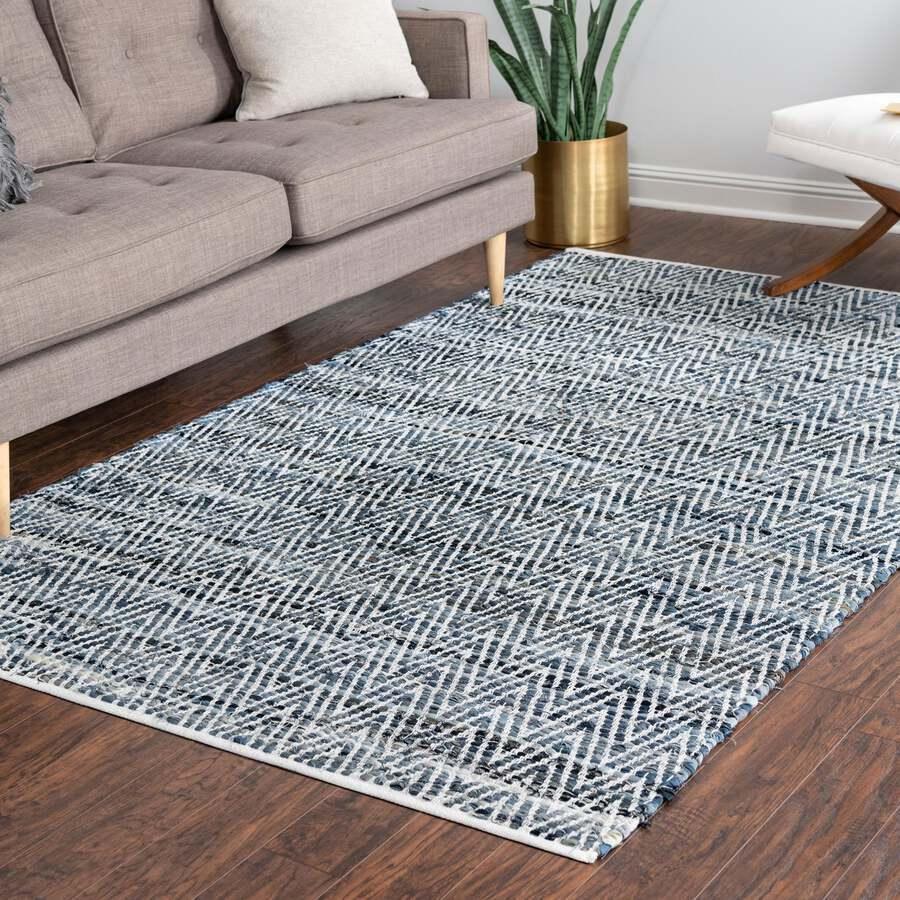 Unique Loom Indoor Rugs - Chindi Chevron Coastal 9x12 Rectangular Rug Denim
