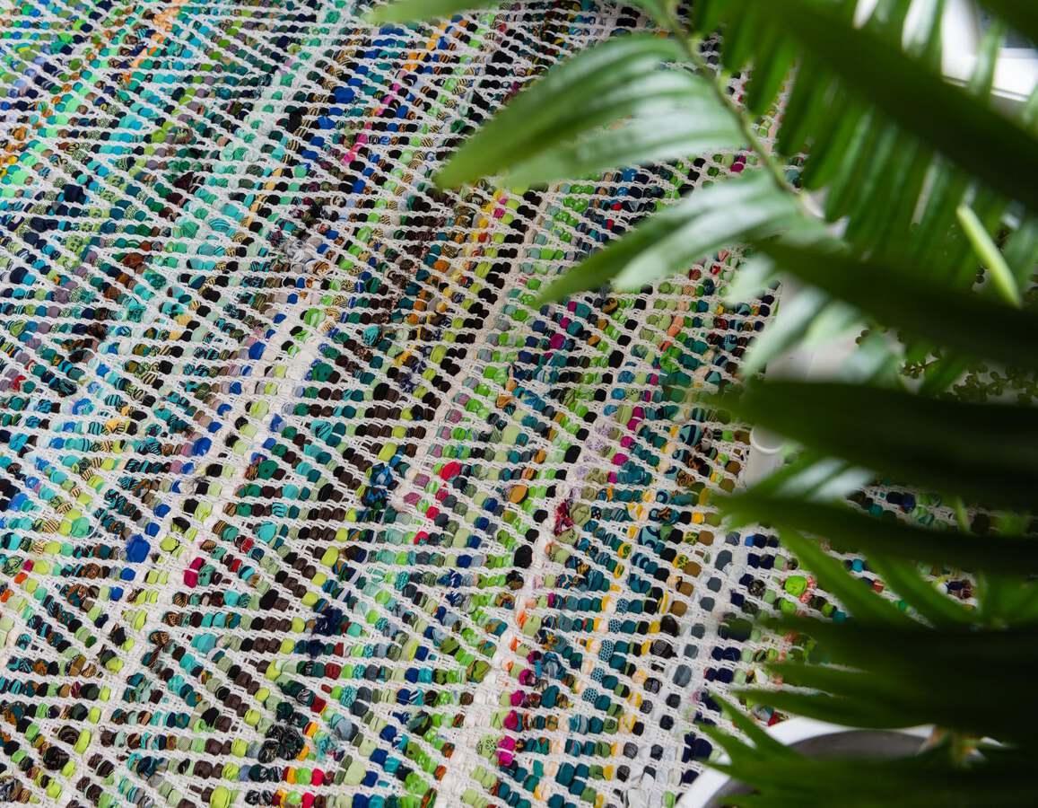 Unique Loom Indoor Rugs - Chindi Chevron Coastal 9x12 Rectangular Rug Multi/Green