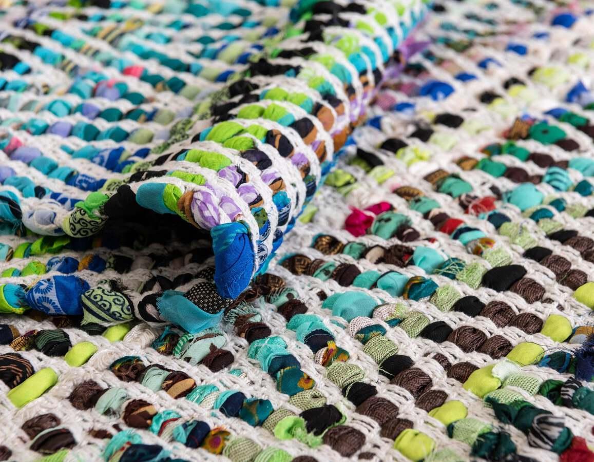 Unique Loom Indoor Rugs - Chindi Chevron Coastal 9x12 Rectangular Rug Multi/Green