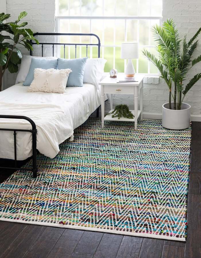 Unique Loom Indoor Rugs - Chindi Chevron Coastal 9x12 Rectangular Rug Multi/Green