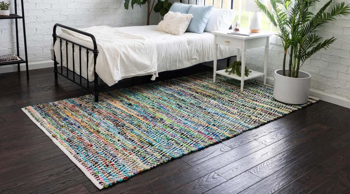 Unique Loom Indoor Rugs - Chindi Chevron Coastal 9x12 Rectangular Rug Multi/Green