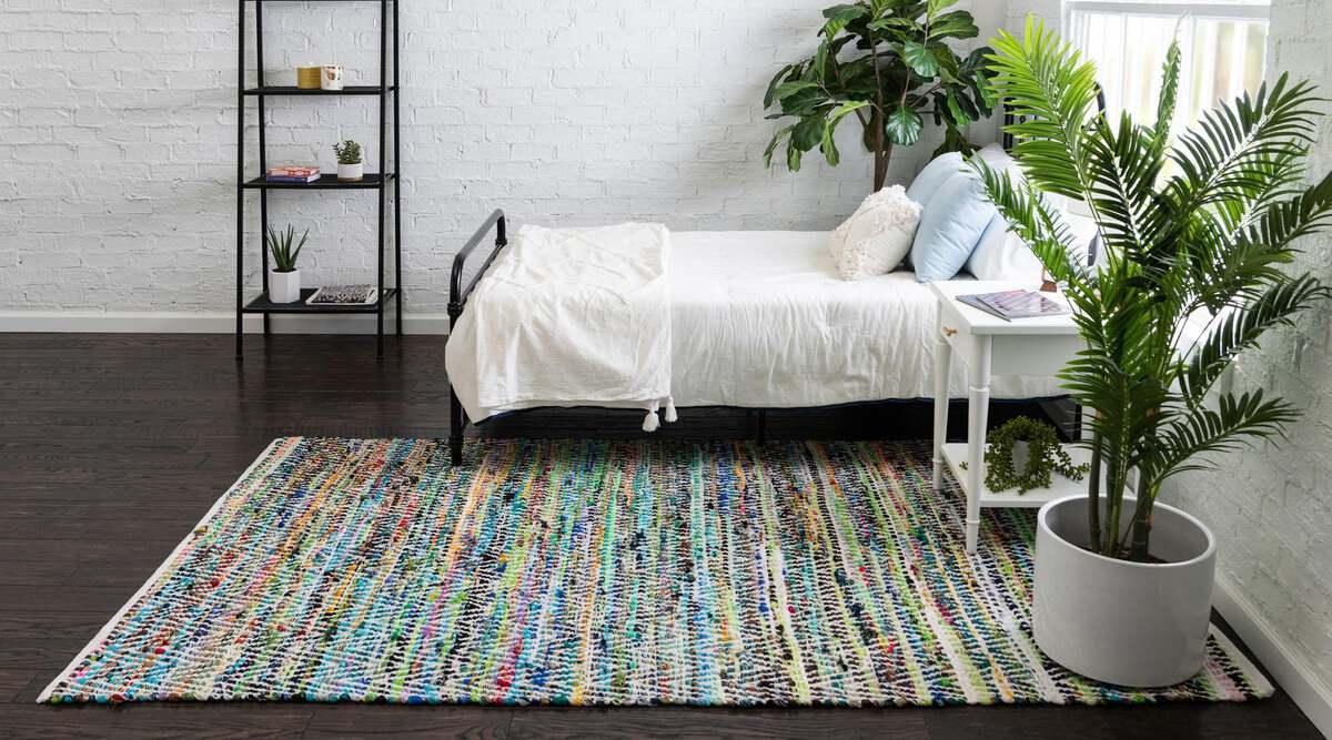 Unique Loom Indoor Rugs - Chindi Chevron Coastal 9x12 Rectangular Rug Multi/Green