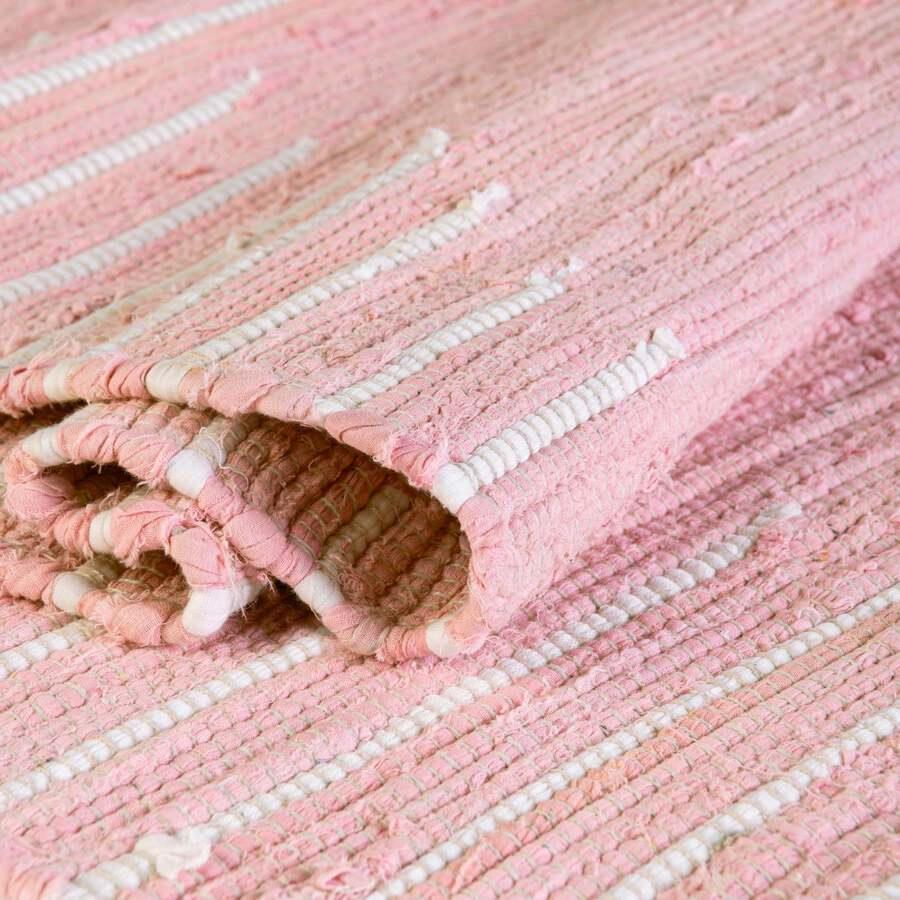 Unique Loom Indoor Rugs - Chindi Cotton Bohemian 10x14 Rectangular Rug Pink