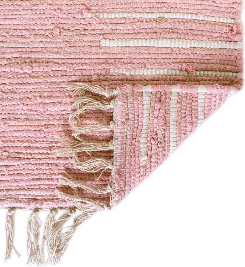 Unique Loom Indoor Rugs - Chindi Cotton Bohemian 10x14 Rectangular Rug Pink