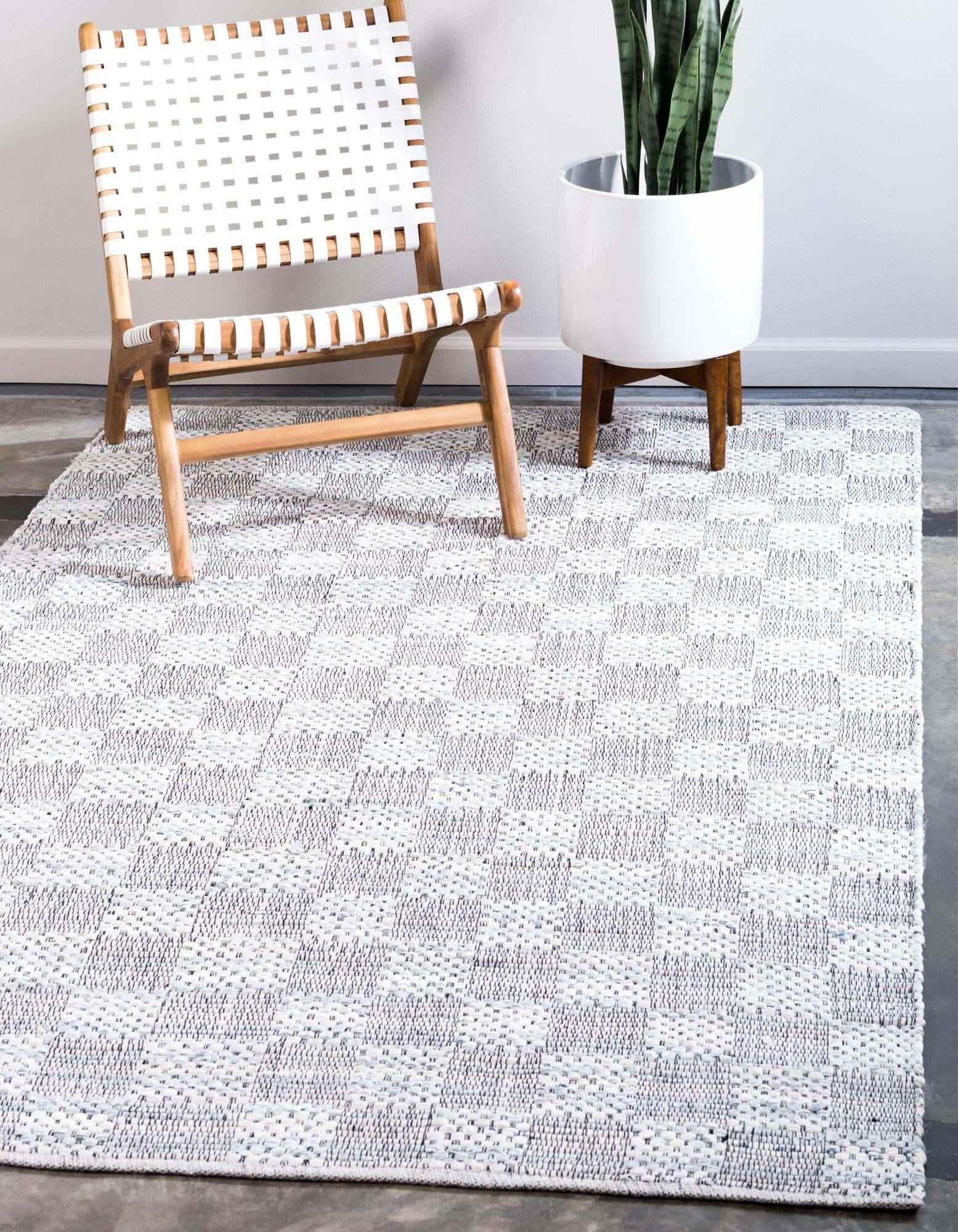 Unique Loom Indoor Rugs - Chindi Cotton Geometric Rectangular 8x10 Rug Ivory & Black