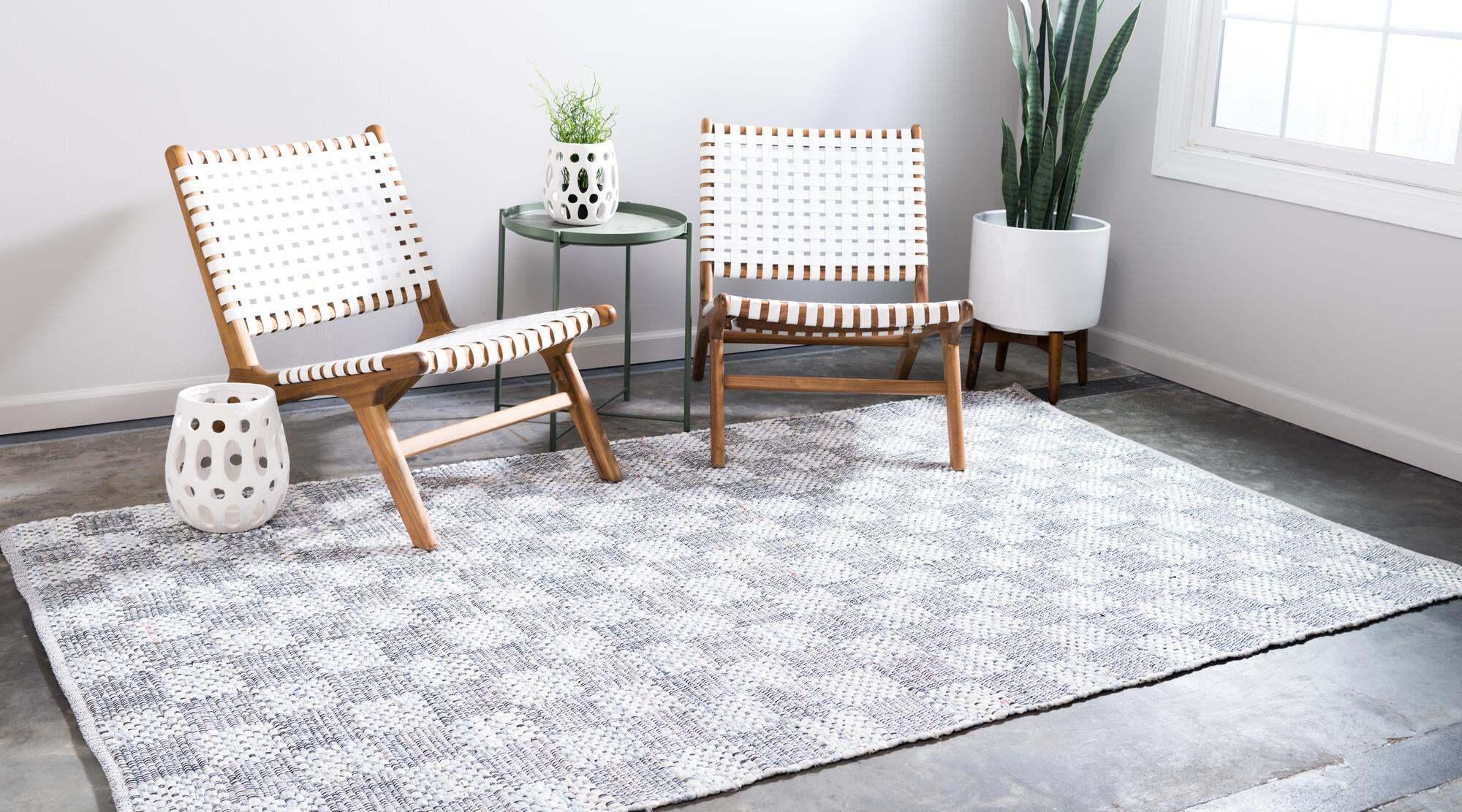 Unique Loom Indoor Rugs - Chindi Cotton Geometric Rectangular 8x10 Rug Ivory & Black