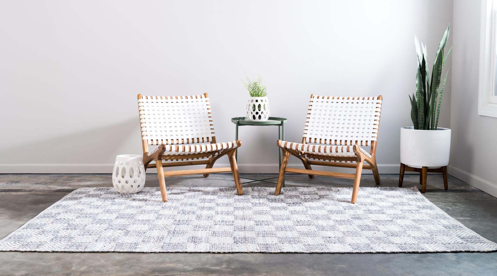Unique Loom Indoor Rugs - Chindi Cotton Geometric Rectangular 8x10 Rug Ivory & Black