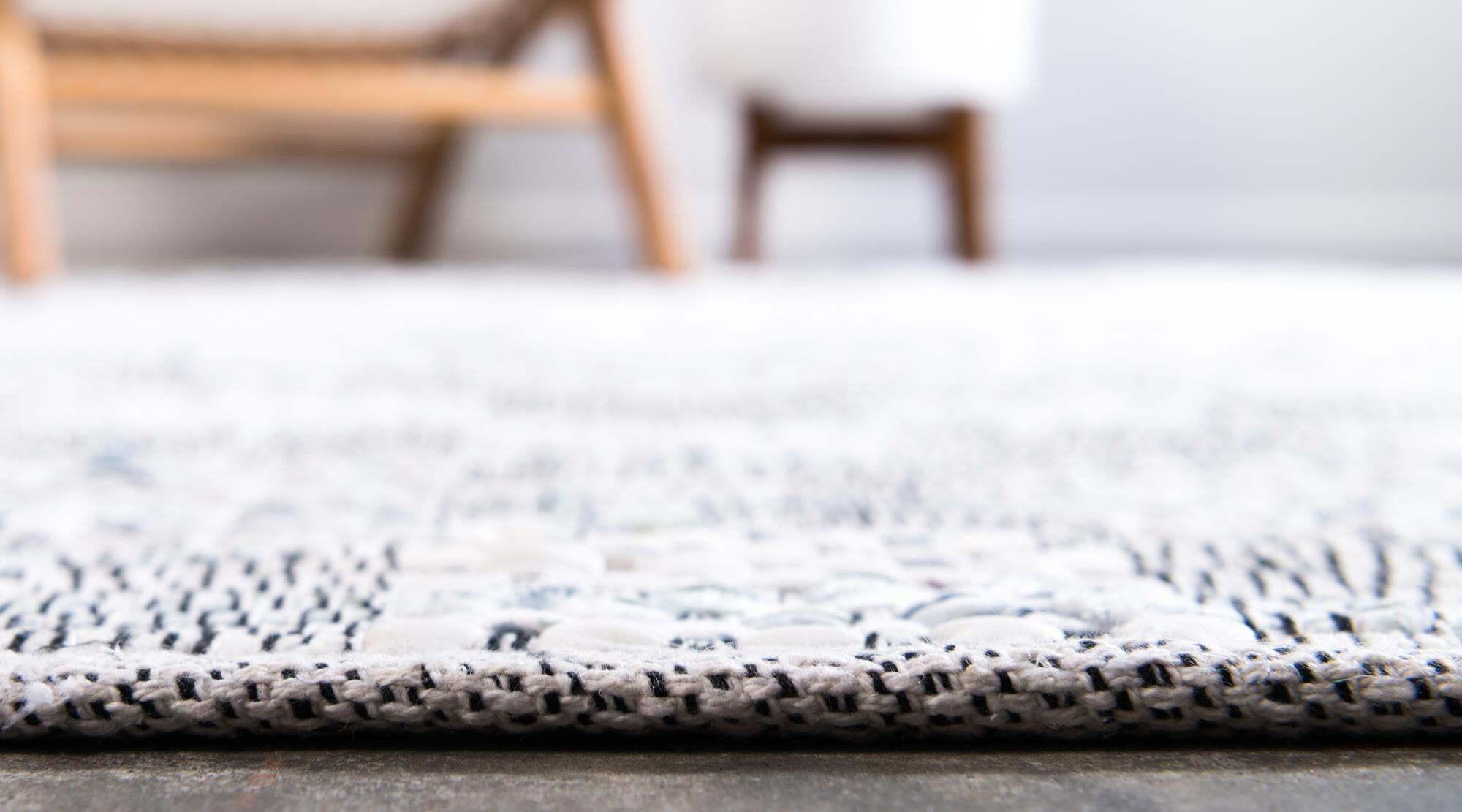 Unique Loom Indoor Rugs - Chindi Cotton Geometric Rectangular 8x10 Rug Ivory & Black