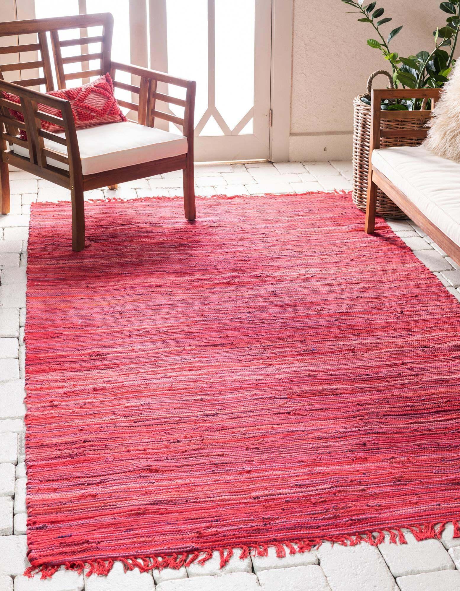 Unique Loom Indoor Rugs - Chindi Cotton Geometric Rectangular 8x10 Rug Red & Purple
